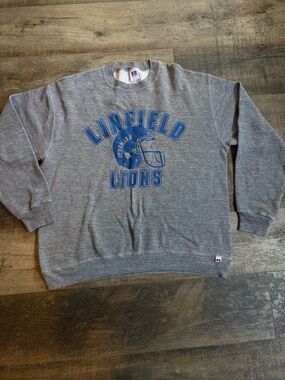 Russell Athletic Gray Crewneck with Blue Linfield Lions Graphic